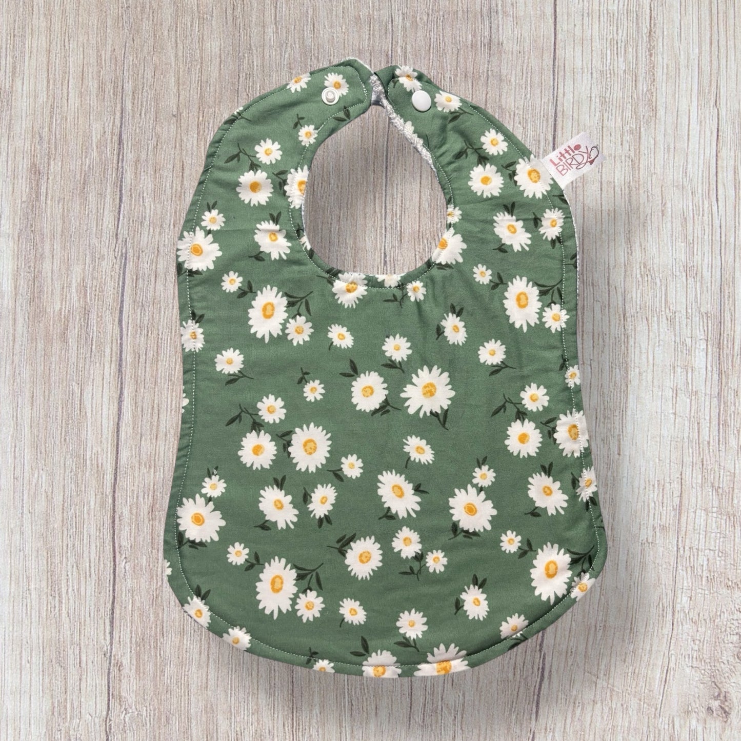 Little Birdy, White garden Flowers Baby Bib