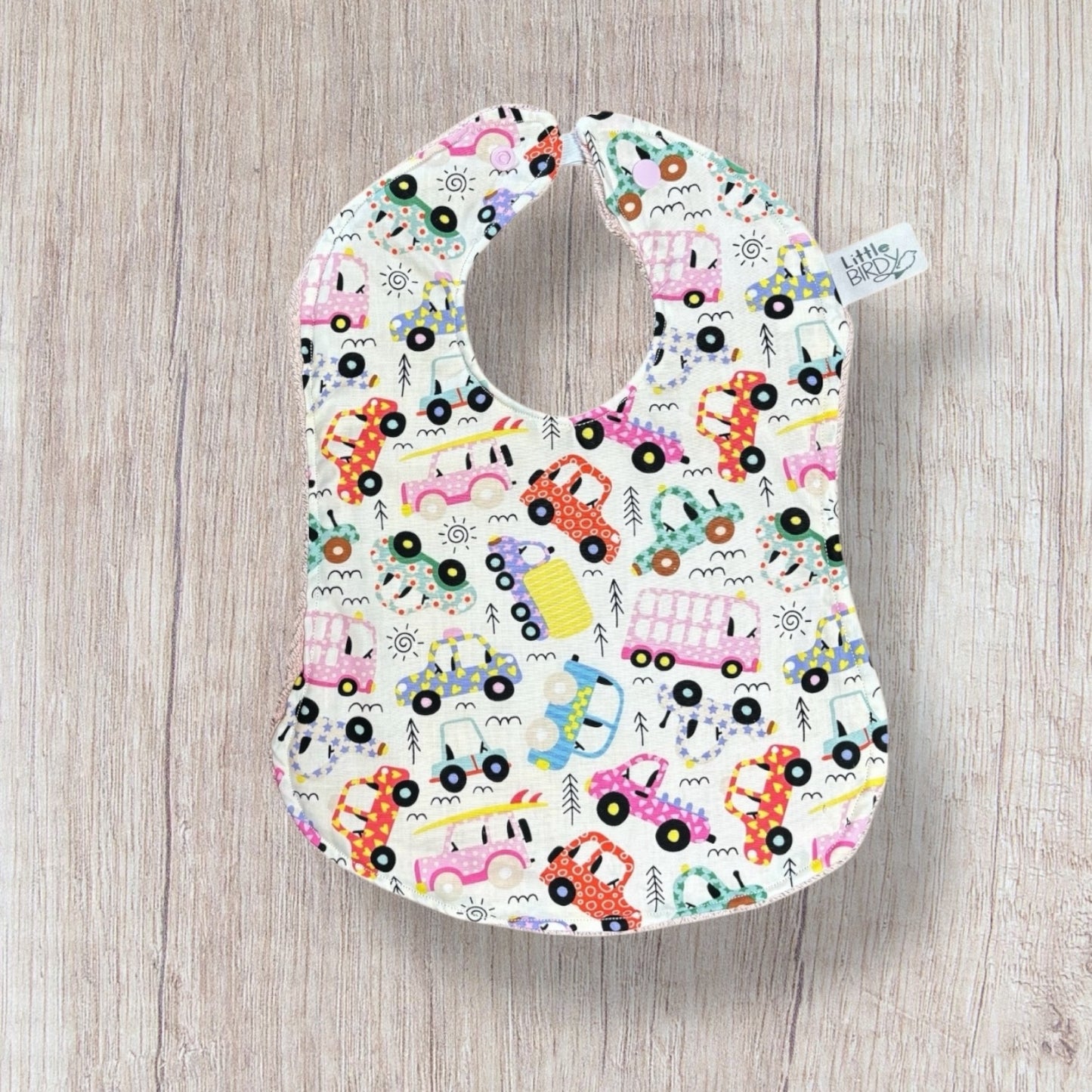 Little Birdy large pink cars bib