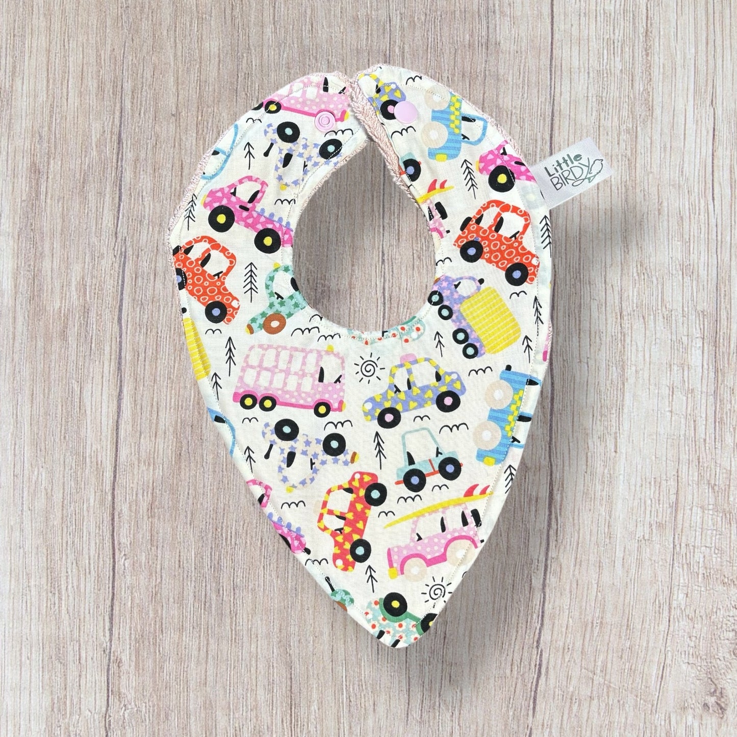 Little Bird pink Cars Dribble Bib