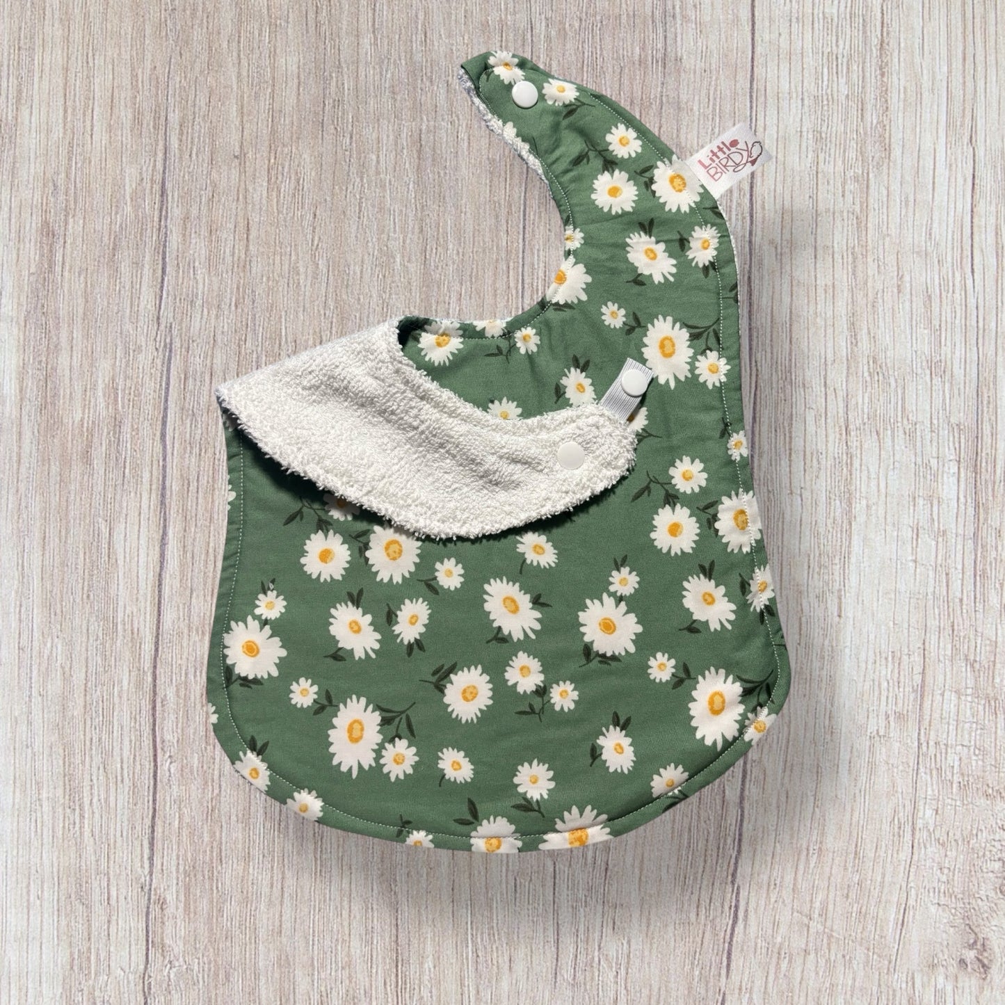 Little Birdy, White garden Flowers Baby Bib