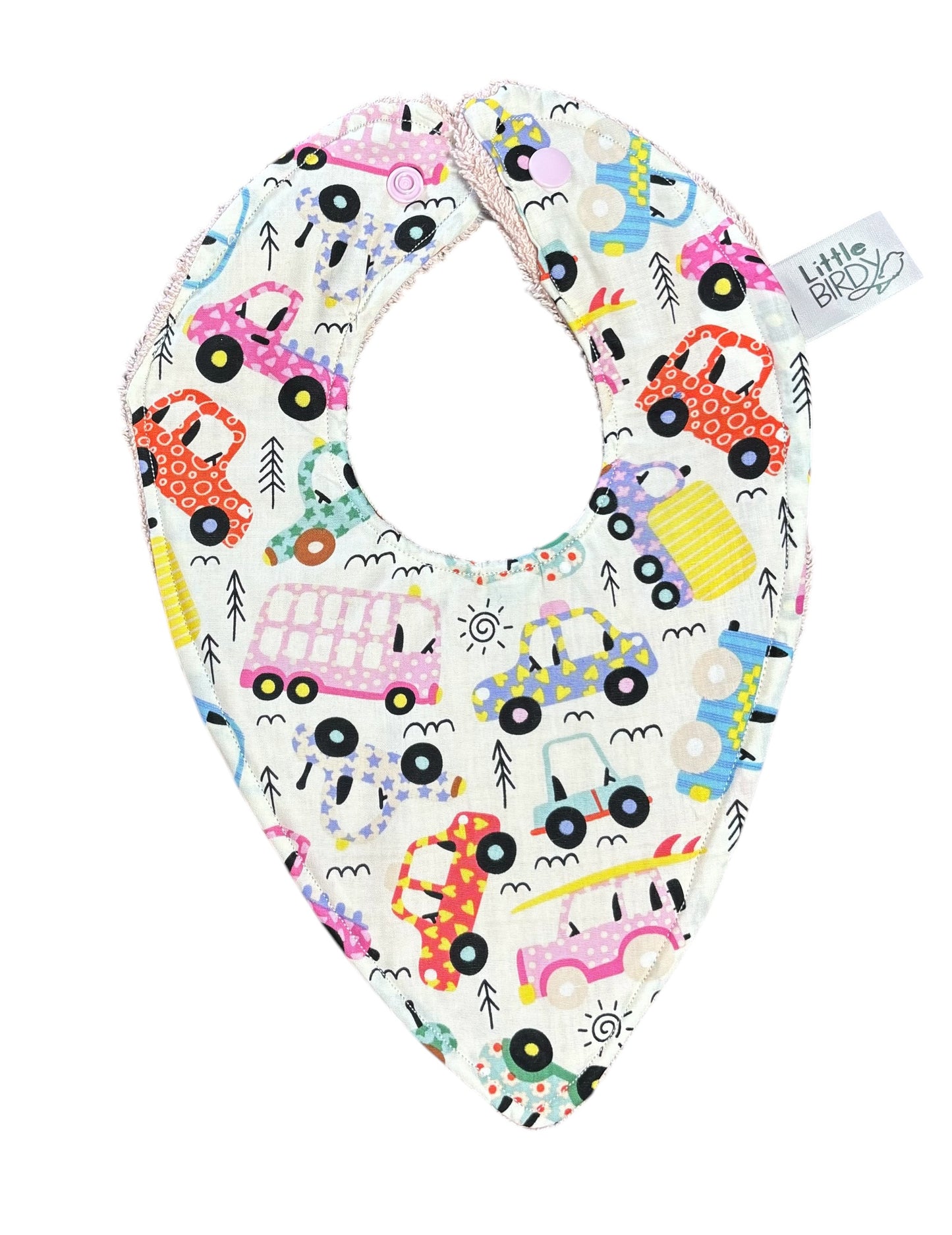 Little Bird pink Cars Dribble Bib