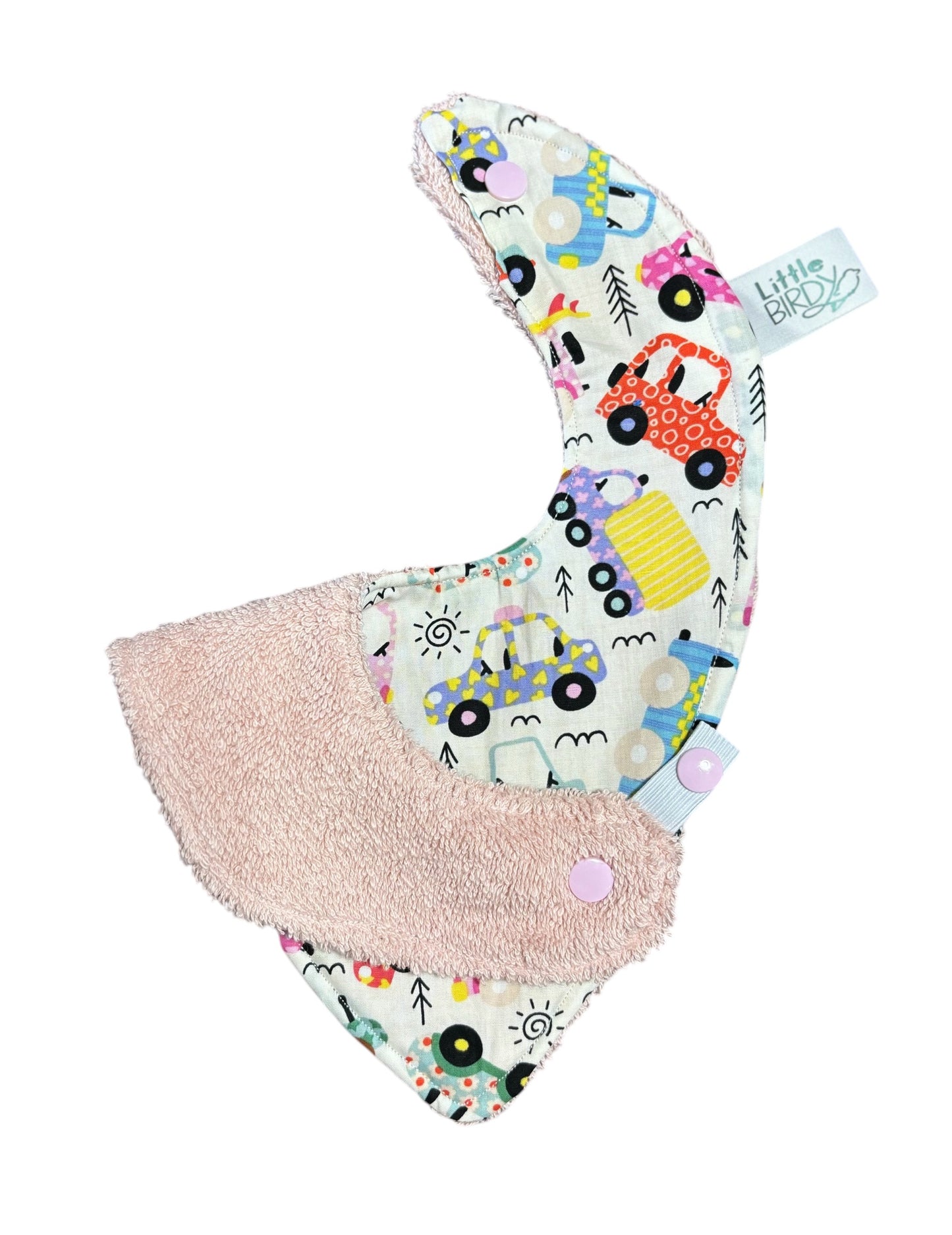 Little Bird pink Cars Dribble Bib